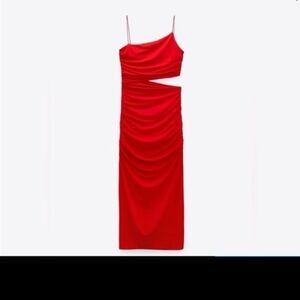New Zara red midi dress size small